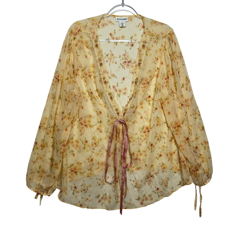 Motherhood Maternity Sheer Floral Kimono Top Women's 1X‎ Yellow Pink Romantic